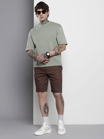 Men's Brown Regular Fit Solid Chino Shorts