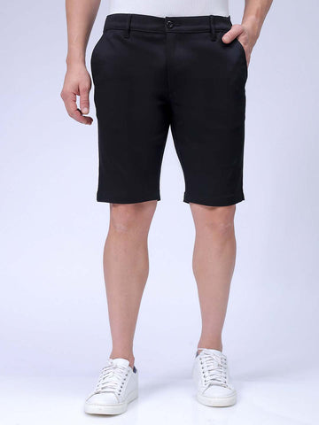 Men's Black Regular Fit Solid Resortwear Chino Shorts