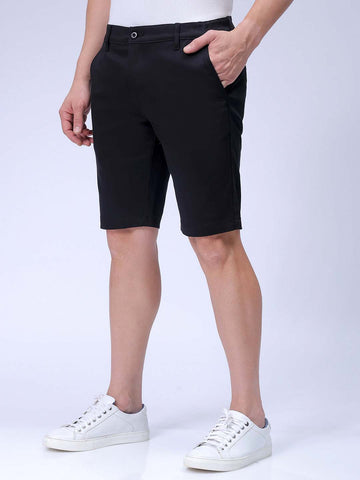 Men's Black Regular Fit Solid Resortwear Chino Shorts
