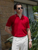 Men's Red Slim Fit Textured Flat Knit Polo Neck T-Shirt