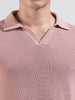 Men's Pink Slim Fit Textured Flat Knit Polo Neck T-Shirt