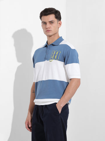 Men's Blue Oversized Fit Solid Flat Knit T-Shirt