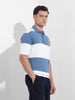 Men's Blue Oversized Fit Solid Flat Knit T-Shirt