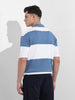 Men's Blue Oversized Fit Solid Flat Knit T-Shirt