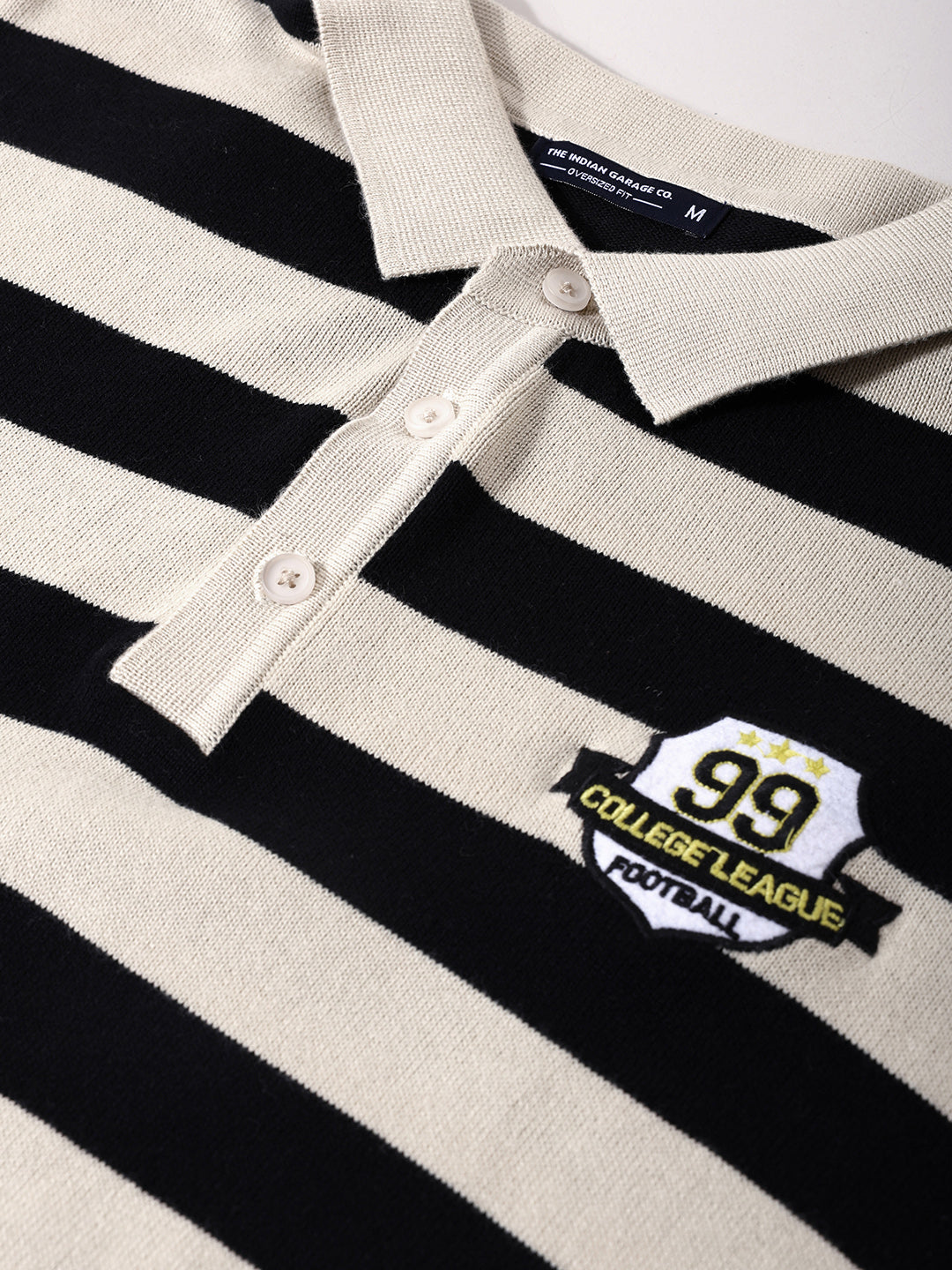 Men's Cream Oversized Fit Striped Flat Knit T-Shirt
