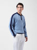 Men's Blue Oversized Fit Textured Flat Knit Polo Collar T-Shirt