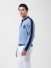 Men's Blue Oversized Fit Textured Flat Knit Polo Collar T-Shirt