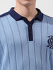 Men's Blue Oversized Fit Textured Flat Knit Polo Collar T-Shirt