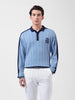 Men's Blue Oversized Fit Textured Flat Knit Polo Collar T-Shirt