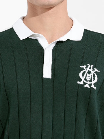 Men's Bottle Green Oversized Fit Textured Flat Knit T-Shirt