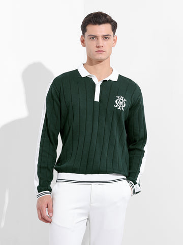 Men's Bottle Green Oversized Fit Textured Flat Knit T-Shirt