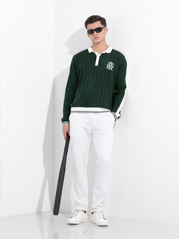 Men's Bottle Green Oversized Fit Textured Flat Knit T-Shirt