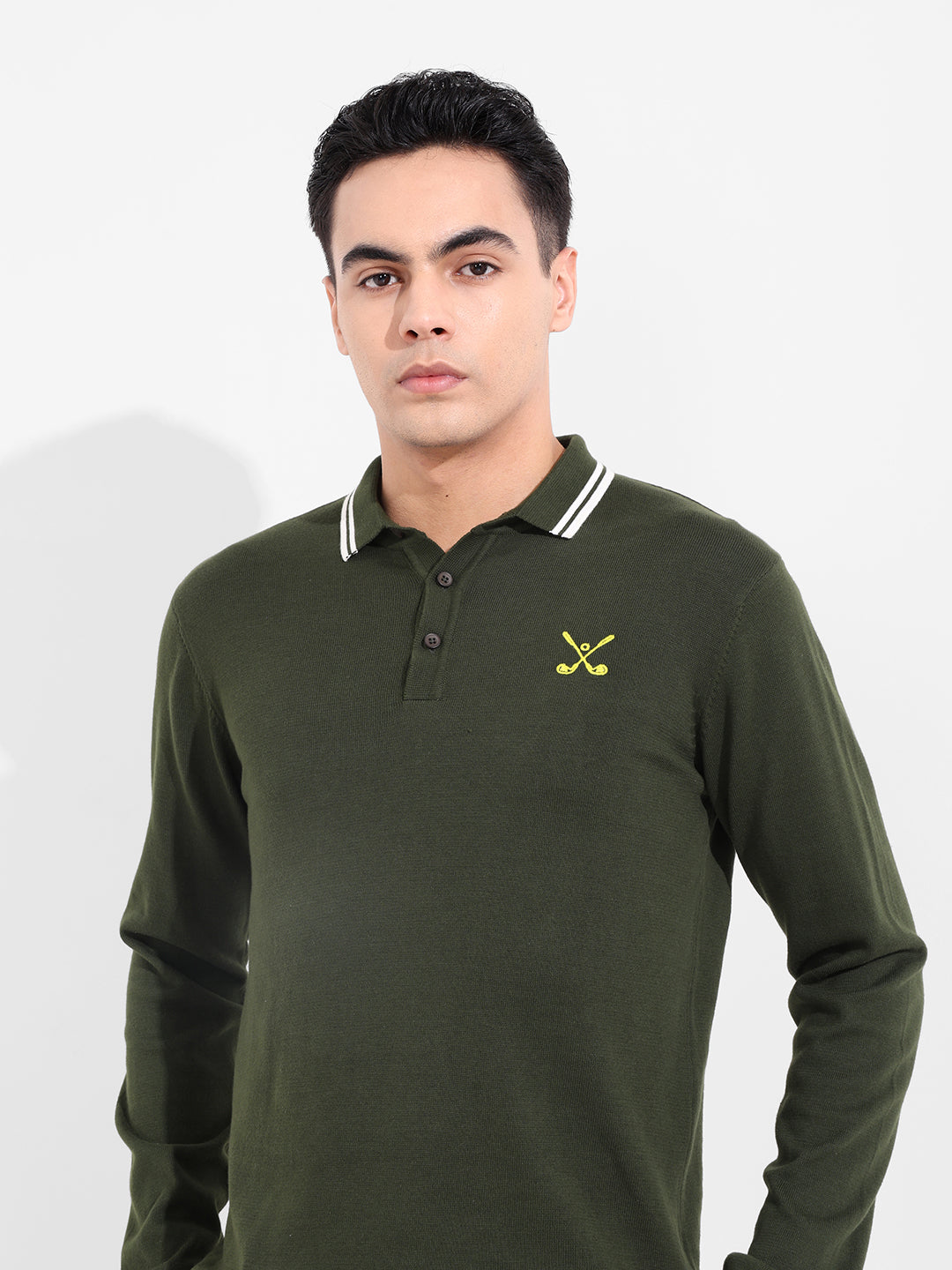 Men's Olive Slim Fit Textured Flat Knit T-Shirt