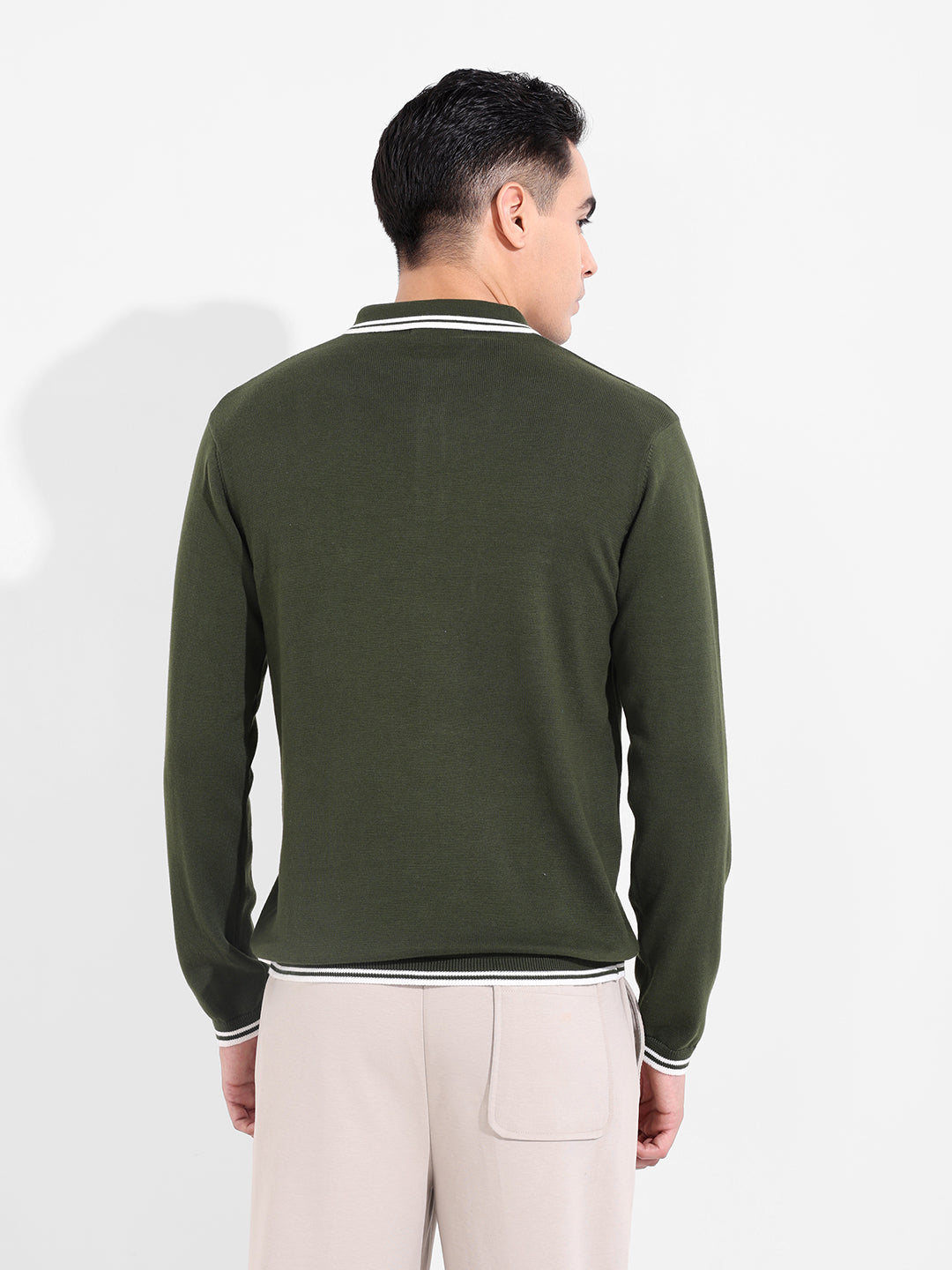 Men's Olive Slim Fit Textured Flat Knit T-Shirt