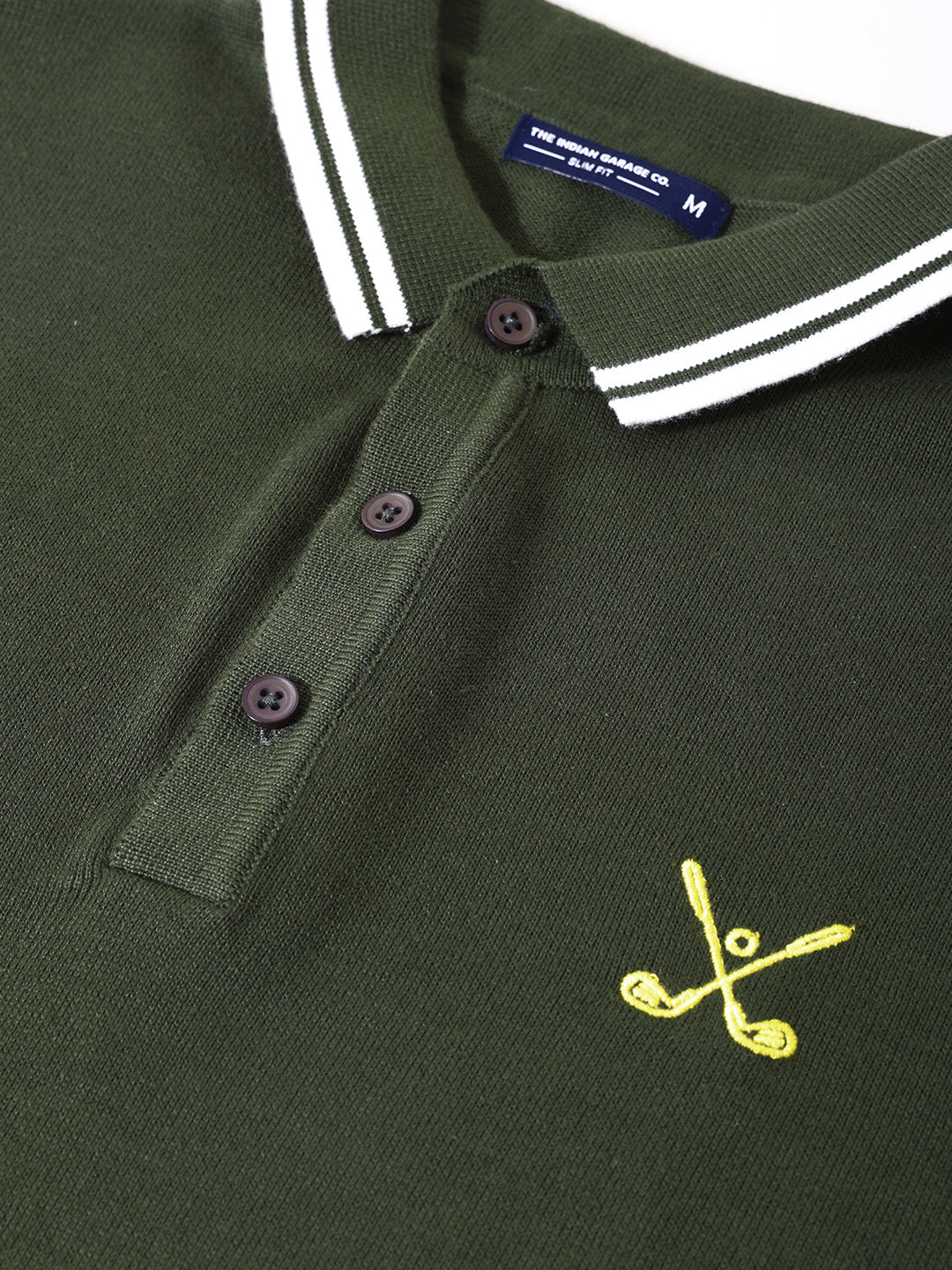 Men's Olive Slim Fit Textured Flat Knit T-Shirt