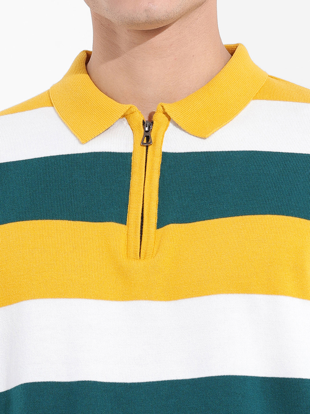 Men's Yellow Oversized Fit Textured Flat Knit T-Shirt