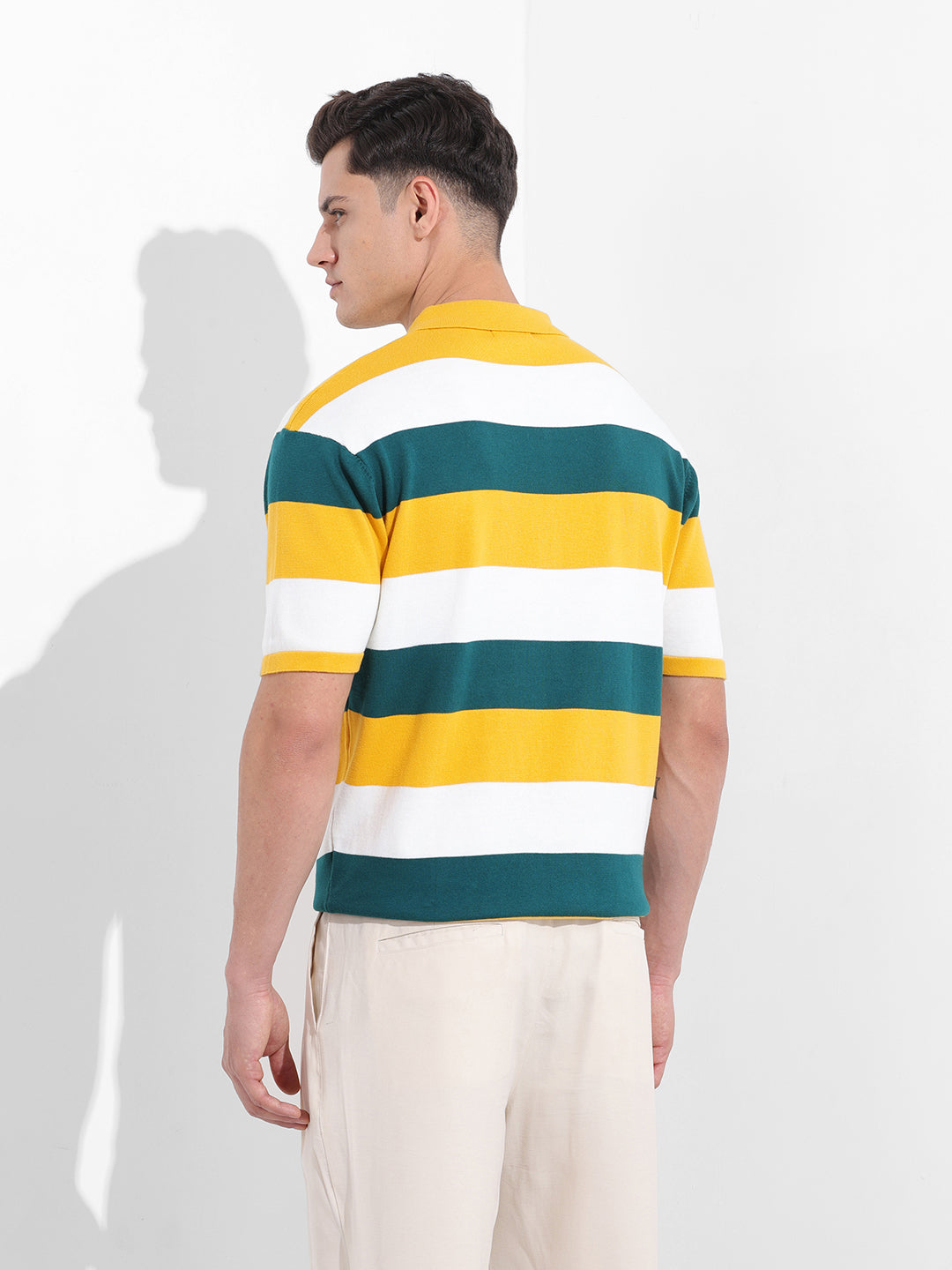 Men's Yellow Oversized Fit Textured Flat Knit T-Shirt