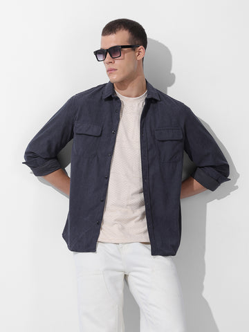 Men's Grey Regular Fit Embroided Street Shirt