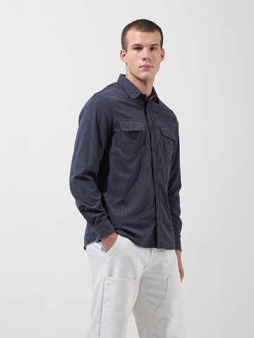 Men's Grey Regular Fit Embroided Street Shirt