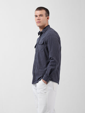 Men's Grey Regular Fit Embroided Street Shirt