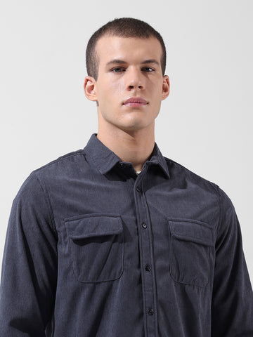 Men's Grey Regular Fit Embroided Street Shirt