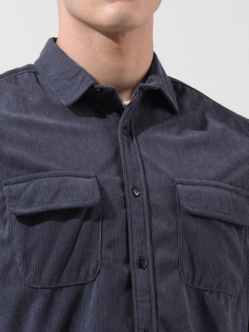 Men's Grey Regular Fit Embroided Street Shirt