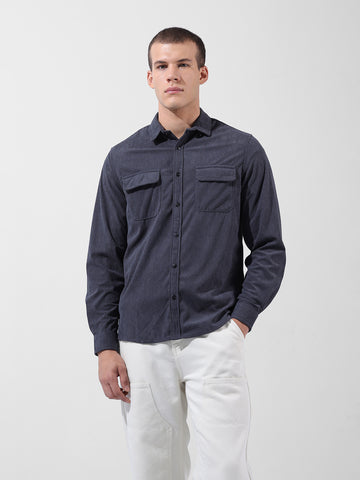 Men's Grey Regular Fit Embroided Street Shirt