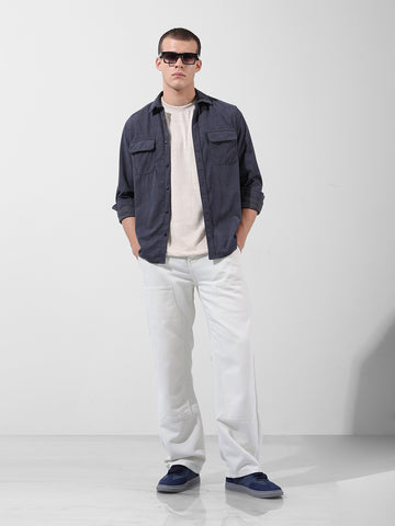 Men's Grey Regular Fit Embroided Street Shirt