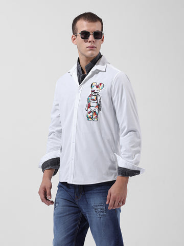 Men's White Regular Fit Embroided Street Shirt