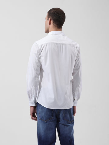 Men's White Regular Fit Embroided Street Shirt