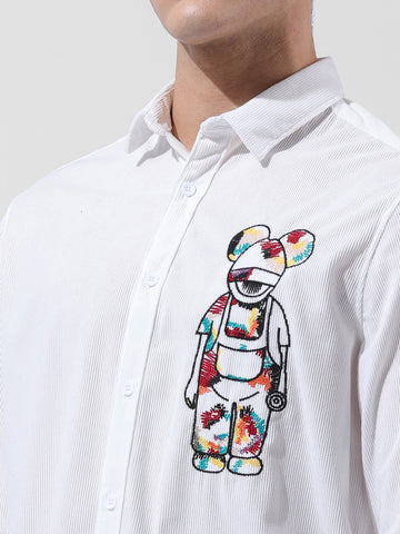 Men's White Regular Fit Embroided Street Shirt