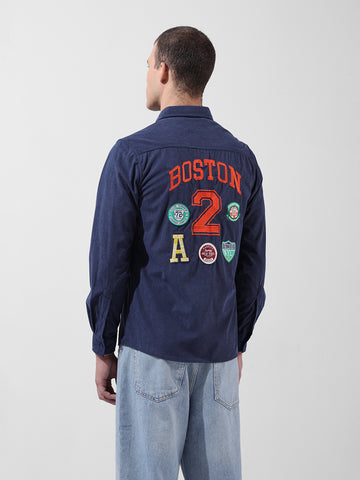 Men's Navy Blue Regular Fit Embroided Patch Shirt