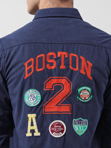 Men's Navy Blue Regular Fit Embroided Patch Shirt