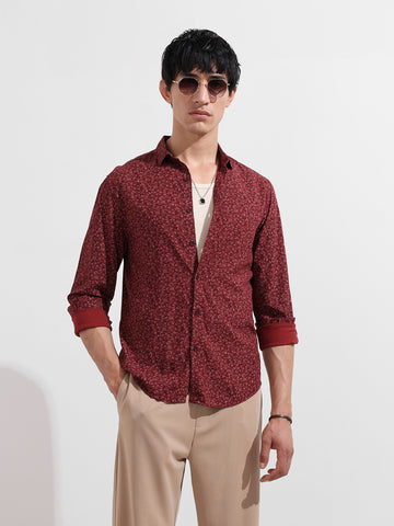 Men's Red Regular Fit Floral Printed Floral Shirt