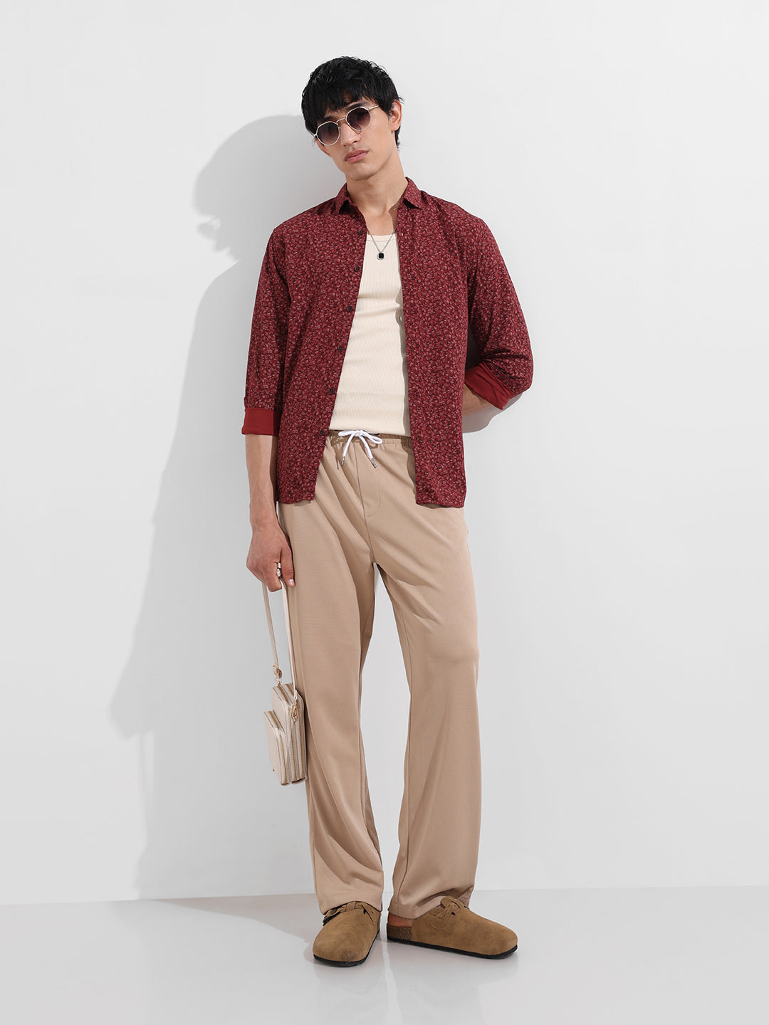 Men's Red Regular Fit Floral Printed Floral Shirt