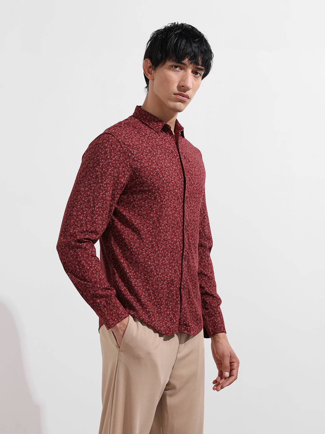 Men's Red Regular Fit Floral Printed Floral Shirt