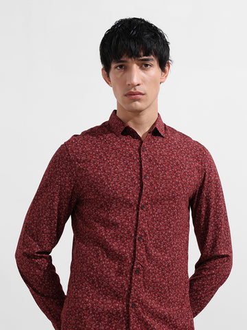 Men's Red Regular Fit Floral Printed Floral Shirt