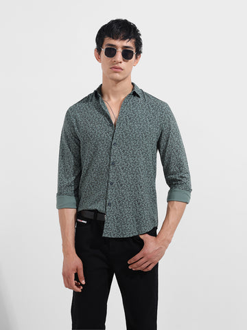 Men's Grey Regular Fit Floral Printed Floral Shirt