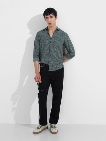 Men's Grey Regular Fit Floral Printed Floral Shirt