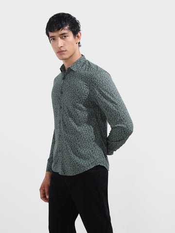 Men's Grey Regular Fit Floral Printed Floral Shirt