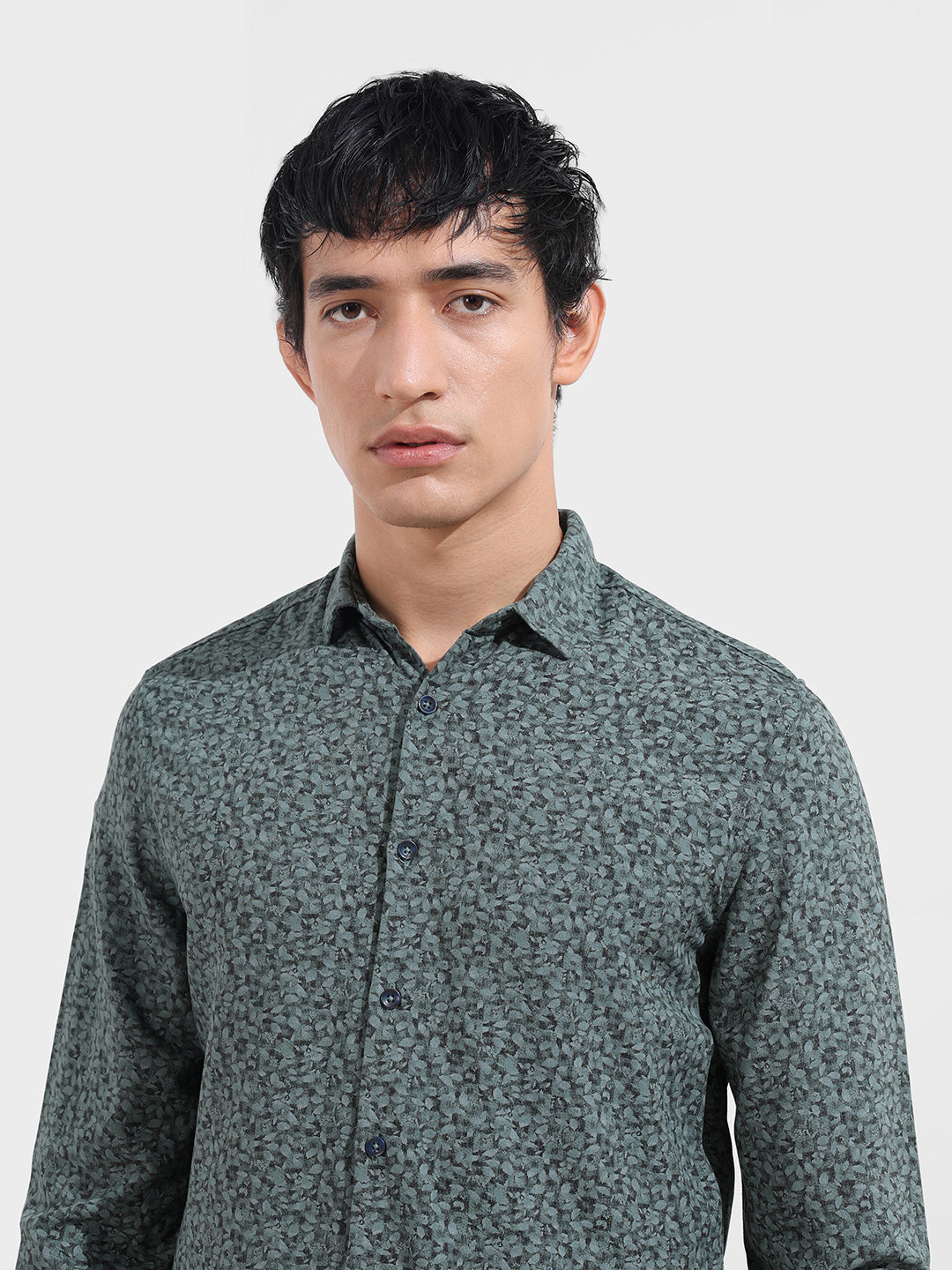 Men's Grey Regular Fit Floral Printed Floral Shirt