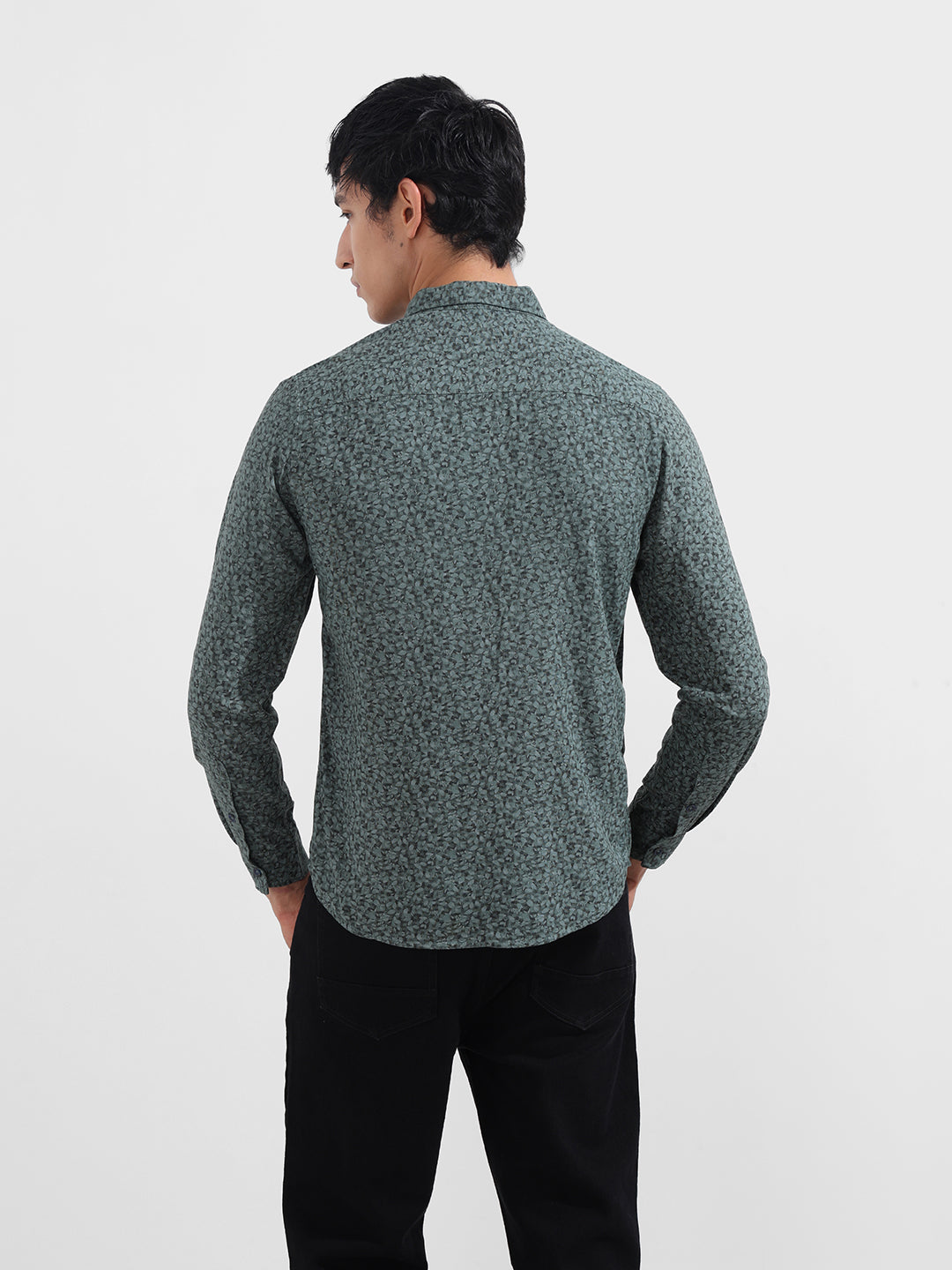 Men's Grey Regular Fit Floral Printed Floral Shirt