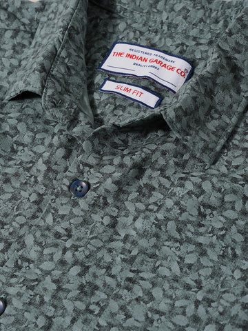 Men's Grey Regular Fit Floral Printed Floral Shirt