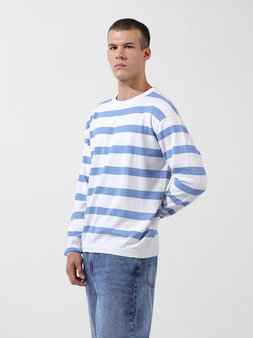 Men's White Oversized Fit Textured Flat Knit Polo Collar T-Shirt