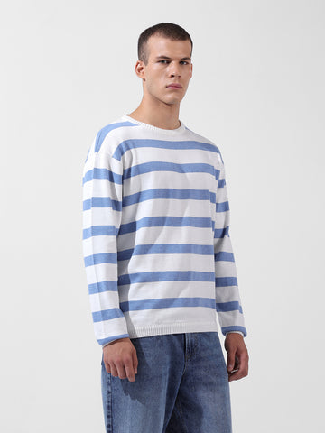 Men's White Oversized Fit Textured Flat Knit Polo Collar T-Shirt