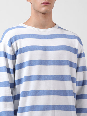 Men's White Oversized Fit Textured Flat Knit Polo Collar T-Shirt