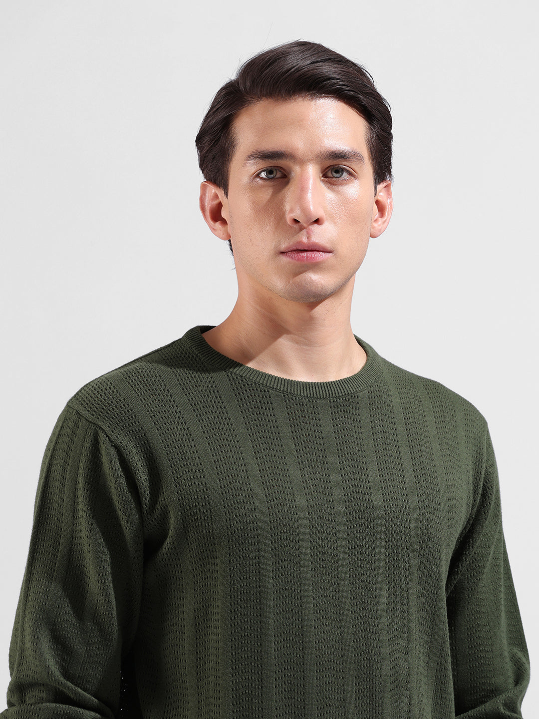 Men's Green Slim Fit Textured Flat Knit Polo Collar T-Shirt