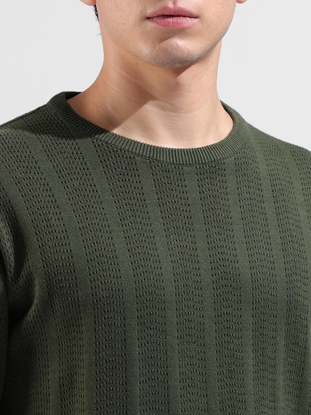 Men's Green Slim Fit Textured Flat Knit Polo Collar T-Shirt