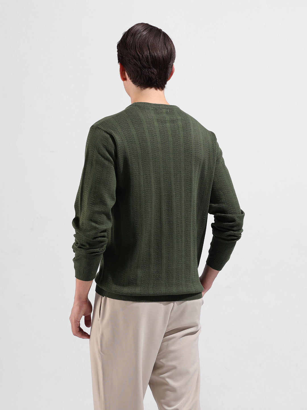 Men's Green Slim Fit Textured Flat Knit Polo Collar T-Shirt