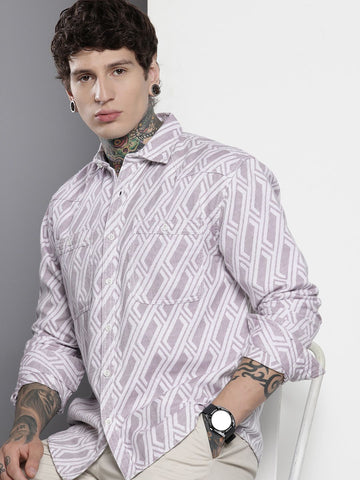 Men's Purple Relaxed Fit Textured Casual Shirt